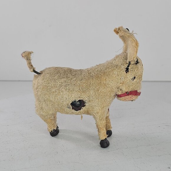 Antique Japan Working Mohair Windup Toy Donkey With Bug On Hip Missing Key AS IS - Picture 3 of 9